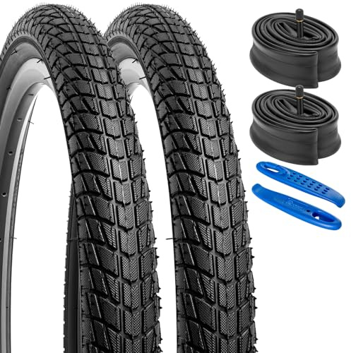 YUNSCM 2-st 20 tum cykeldäck 20 x 1,75/47-406 och 20 tum cykelrör Schrader-ventil kompatibel med racercykel 20 x 1,75 cykeldäck och slangar (Y-968)