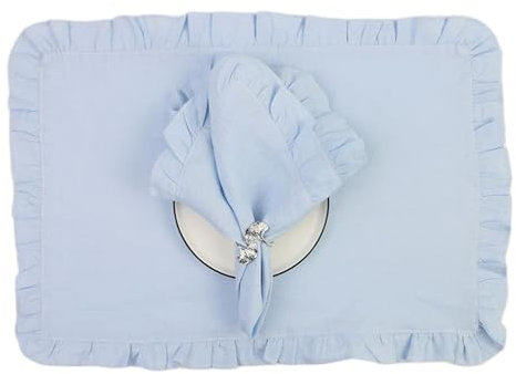 Servietten 100% Leinen-Servietten for Hochzeitsessen, einfarbig, Volant-Tischsets, Rüschenrand, Klassische, individuelle Tischserviette for Zuhause Papierservietten (Color : Sky Blue 40X40CM)