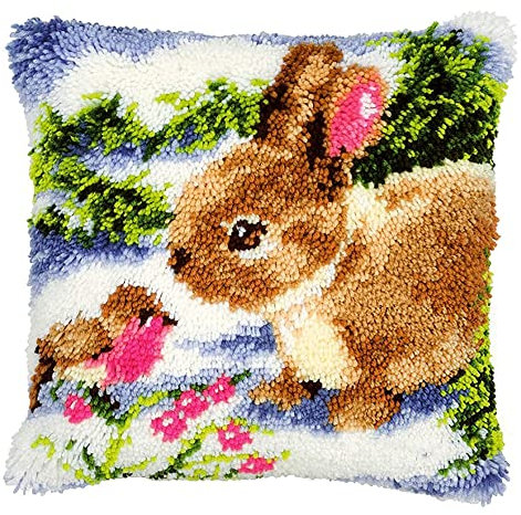 Taxpy Latch Hook Kissen Kit, Knüpfkissen Set für Anfänger Erwachsene zum Selber Knüpfen, DIY Knüpfteppich Knüpfpackung, Knüpfhaken Set 43x43cm(Tier, Kaninchen)