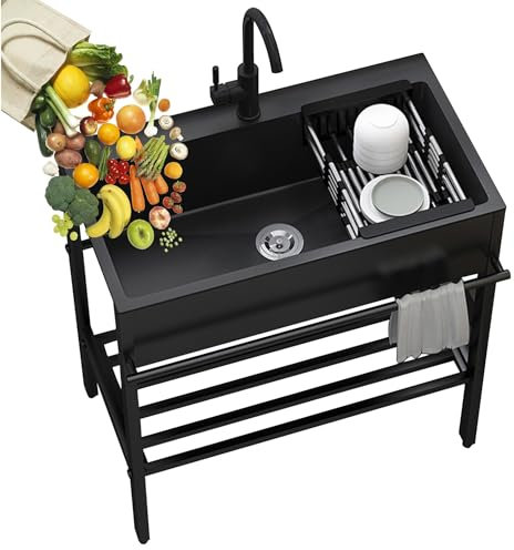 Mobiles Waschbecken,Freistehende Ausgussbecken Edelstahl Gastro Spültisch,Spülbecken Küche,Spülenschrank mit Spüle und Armatur,Küchenspüle mit Unterschrank,Waschtisch Edelstahlspüle,für Außen Innen (