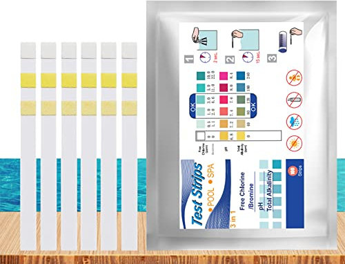 100 Stück Pool Tester Wassertester，3 IN 1 Poolwasser Teststreifen，für Genauer Test von freiem Chlor, Gesamtalkalität, pH Wert