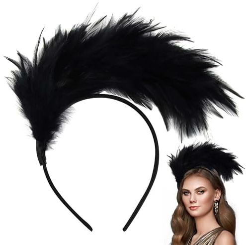 Darryy Feder Stirnband Fascinator Stirnbänder Cosplay Haarband Karneval Party Kopfschmuck Regenbogen Feder Haarreif Feder Kopfbedeckung Kostüm für Ostertag Hochzeit Halloween Party (Schwarz)