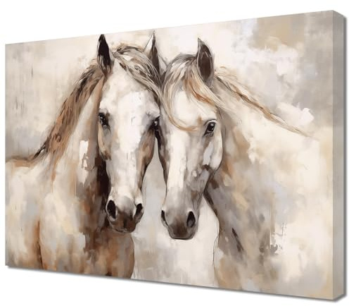 ZQQART Pferde Leinwanddrucke großes Vintage Bild mit weißen Pferden Western Paar Tierporträt Gemälde Wildpferd Poster für Wohnzimmer Schlafzimmer Büro Zuhause Wanddekoration (Pferd-A,40x60cm)