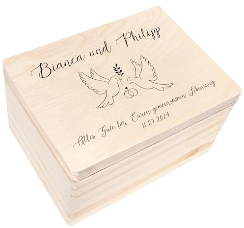 Creative Deco Hochzeitsgeschenke Personalisiert für Brautpaar | Geschenk | zur Hochzeit | Erinnerungsbox Hochzeit | Geschenkkiste JGA Holzkiste mit Deckel | Hochzeitsgeschenk Personalisierte Farbdruck