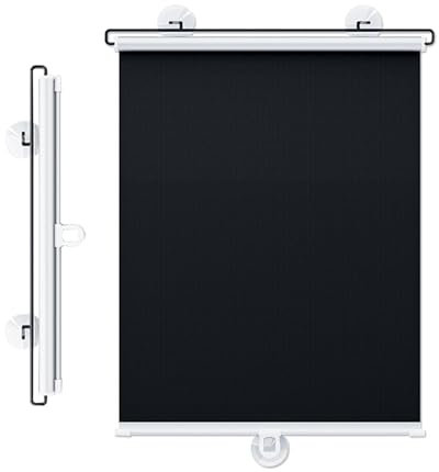 Verdunkelungsrollos mit Saugnapf, einziehbare Sonnenschutzrollos, 40/45/50/58/68/72/80 cm Rollo, tragbarer temporärer Jalousievorhang, für Türen, Fenster, Schwarz-60 x 200 cm