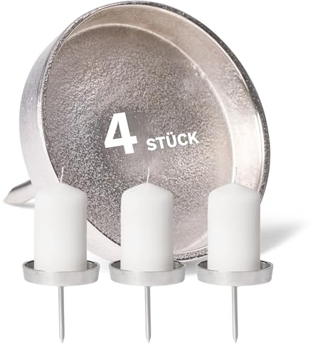 Novaliv 4X Kerzenpick Schwarz Alu Flach 10 cm Kerzenhalter für Adventskranz Kerzenpin Weihnachtskranz