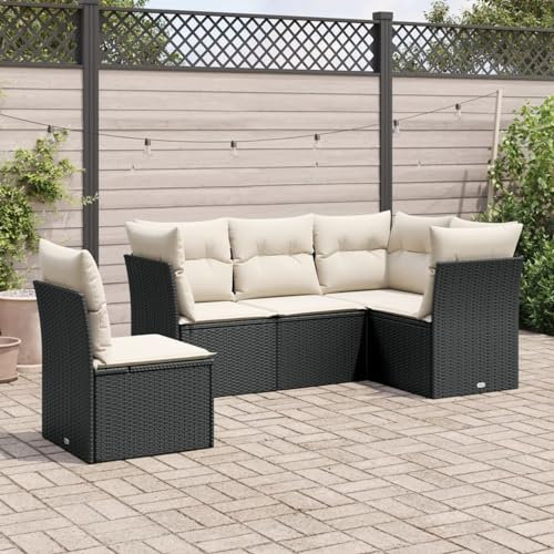 Homgoday Gartensofa-Set 5-teilig mit Kissen aus schwarzem Polyrattan, für den Außenbereich, Gartenmöbel-Set, Loungeset für den Garten, Outdoor-Sofas Type3249475