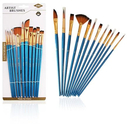 Pinselset Acrylfarben, 12 Stück Aquarellpinsel Hochwertige Pinsel Acrylfarbe Set Künstlerpinsel Borstenpinsel für Malliebhaber Erwachsene und Künstler Anfänger (Blau)