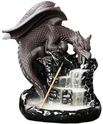 Youngwier Drachen-Rückfluss-Räuchergefäß, Drachen-Räuchergefäß - 20 Räucherkegel, Keramik-Räucherwasserfall - Meditation, Drachenwasserbrunnen-Diffusor, Aromatherapie für Wohnzimmer, Schlafzimmer,
