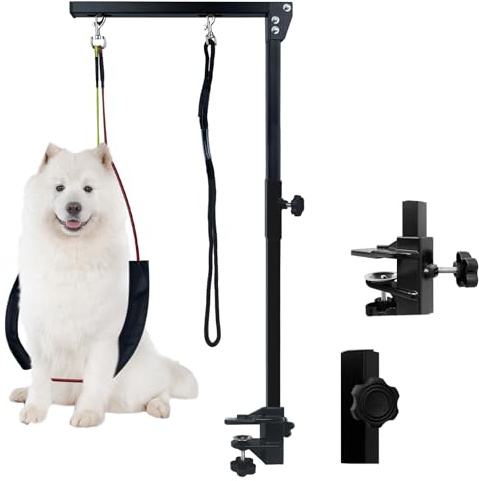 HENGMEI Faltbar Haustier Fellpflege Arm Hundefrisiertischarm, Tierpflegearm Höhenverstellbar Haustier-Fellpflegearm mit Klemme, 40-89 cm