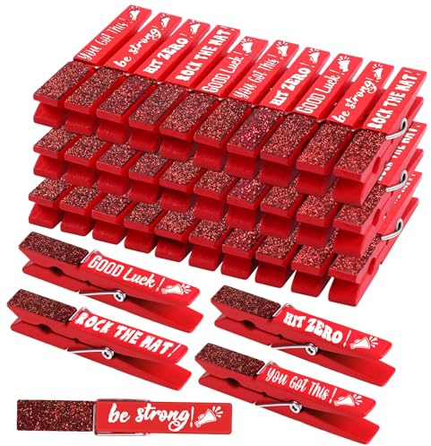 Kigeli 30 Pcs Spirit Clips Cheer Pins Cheerleader Gifts Clothes Pins for Backpacks Competition Glittered for Team Cheer Gifts Stuff Supplies Party Favors Accessories Bulk(Red,Shiny)