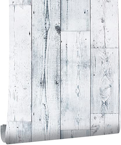 JOLIHOME Papier Peint Auto-Adhésif Effet Panneau de Bois Peler et Coller le Papier de Contact Amovible Rouleau en Plastique Collant Blanc et Bleu pour Meubles Muraux Facile à Nettoyer 44,5x1000cm