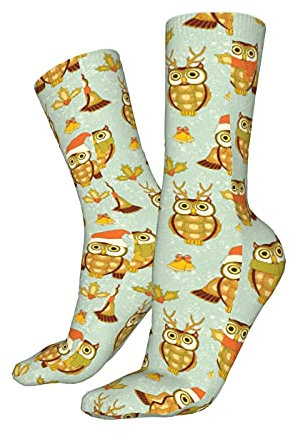 KJHSJ Owls, Mistletoe and Bells Men's Athletic Ankle Socks Cushion Running Socks for Men&Women Cotton Socks Crew Socks