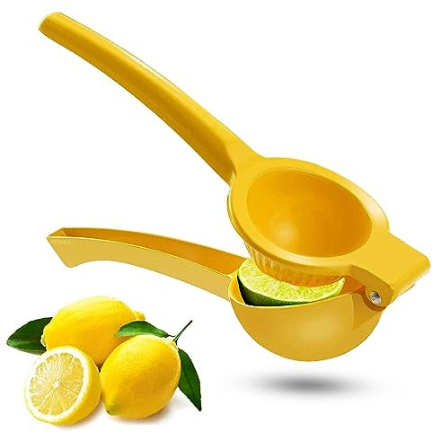 Exprimidor de limón de metal, exprimidor de cítricos, exprimidor manual de limón, exprimidor de limón, portátil y fácil de usar (amarillo)
