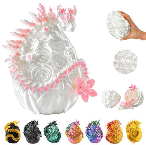 Dragon 3D dans Un œuf – Figurine décorative et de Collection 33 cm avec œuf 12 cm, Finition Blanc et Rose, modèle Fantasy avec élément Mobile (14+)