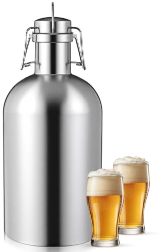 Maxdot 64 oz Stainless Steel Leak Proof Growler Single Walled Beer Growler 1/2 Gallon Glass Beer Growler Growlers for Beer Half Gallon Glass Jar with Lid Keep Fresh for Sports, Camping, Travel