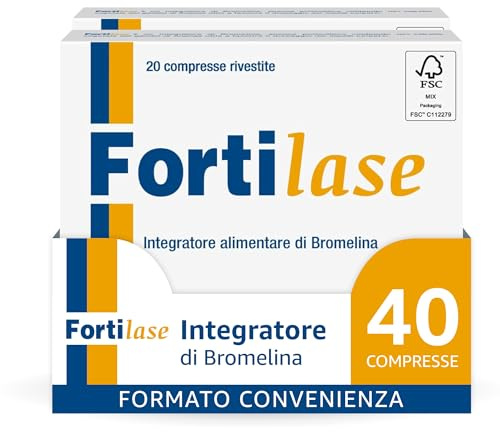 Fortilase, 40 Compresse, Integratore Alimentare di Bromelina, Anticellulite e Antinfiammatorio, Stimola Linfodrenaggio, 2 Confezioni da 20 Compresse
