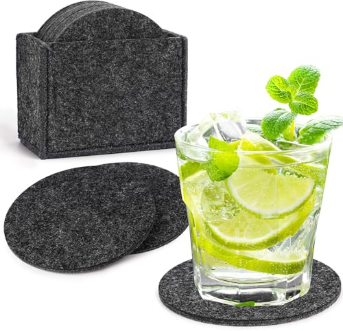 MLACXLT 15er Set Filz Untersetzer rund für Gläser, Design Glasuntersetzer in dunkelgrau für Getränke, Bar, Tassen, Glas - Tischuntersetzer Filzuntersetzer