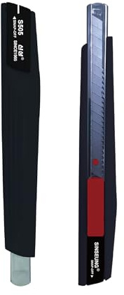 SINSEUNG S505 Cuttermesser 9 mm – ergonomischer Auto-Lock Cutter mit Stahlführung und leichtem ABS-Gehäuse, schwarz