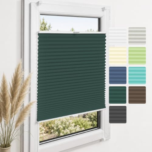Home-Vision Premium Plissee ohne Bohren Klemmfix Bottle Green B45 x H120cm | Faltrollo mit Klemmträger Lichtdurchlässig Rollo Leinenoptik Blickdicht Sonnenschutz Jalousie für Fenster & Tür