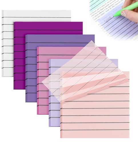 RUISPEED 300 hojas de notas adhesivas transparentes 3x3 (7,6x7,6 cm), multicolor, con líneas en – ideales como marcadores de página, para listas de tareas y organización