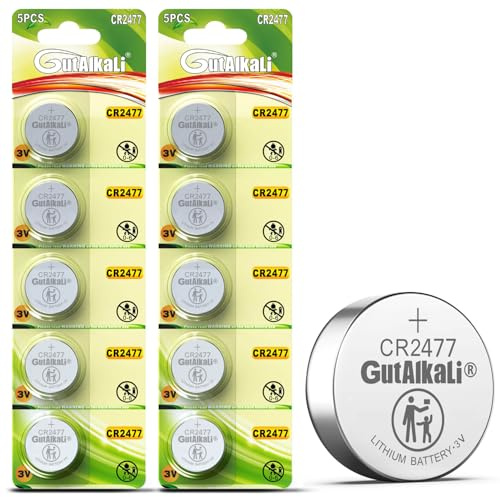 CR2477 Lithium Knopfzelle Batterie 3V, 1000mAh Hohe Kapazität - für Autoschlüssel, Schlüsselanhänger, Thermometer, Waagen, Uhren (10 Stück)