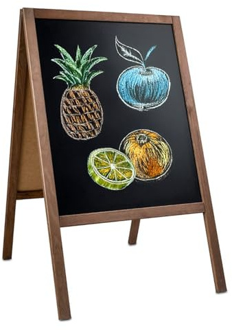 König Werbeanlagen Kreidetafel Aufsteller | 60 x 95cm | Kundenstopper mit Holzrahmen | Werbetafel klappbar | Gehwegaufsteller | Restaurant-Tafel | Braun