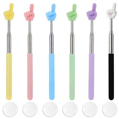 FEITONGFX Pointer Stick, 6 Pcs Finger Pointer Stick, Extendable Teacher Supplies with 6Pcs Whiteboard Magnet Sticker, Flexible Teacher Aids Suitable for Educators and Presenters