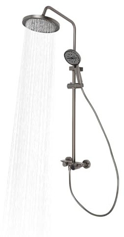 Regendusche Ohne Armatur mit Ablage, Duschset mit 22,5cm Runder Kopfbrause,Duschsystem mit Handbrause und Versteckter Auslauf,Verstellbare DuschsäUle,Grau