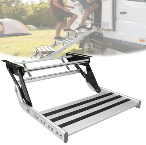 BEESOM Elektrische Trittstufe Wohnwagen,Einziehbares Aluminiumlegierung Wohnmobiltrittstufen,Wohnmobil Camping Einstieg Stufe,Für Wohnmobile Und Andere Umgebaute Fahrzeuge Manual-Singlelayer
