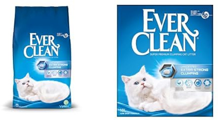 Bundle of Ever Clean Clumping Cat Litter, Extra Strong Unscented 20L Bag + 10L Box