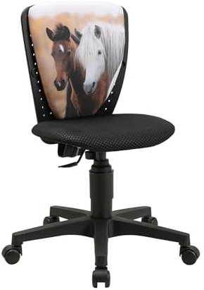 TOPSTAR S'cool 3 Kinderdrehstuhl mit Motivstoff – ergonomischer Schreibtischstuhl für Kinder – höhenverstellbar, mitwachsend, Top Preis-Leitung, GS-geprüft – Motiv Pferde