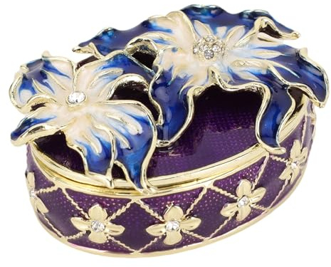 RIZGHWOY Scatola Portagioielli, Metallo Smaltato Orchidea Blu, Elegante Piccolo Organizer per Collane, Anelli, Orecchini