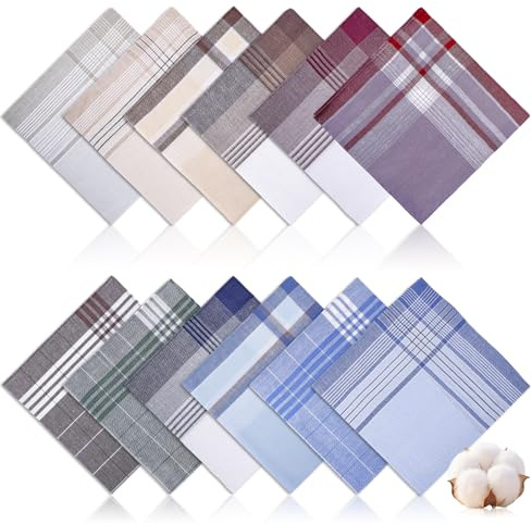 Orlanth [12 PCS] Handkerchiefs for Men, 16x16 Inch, 100% Soft Cotton Classic Style Handkerchief, Pocket Squares for Men with Check