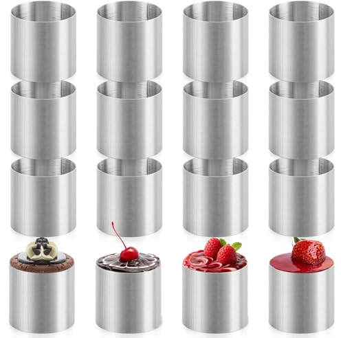 Aramanara 16 Pcs 2 Inch Cake Pastry Rings, Stainless Steel Cooking Rings | Mini Cheesecake Moulds, Round Mousse Rings, Non Stick Food Presentation Ring for Tart Mousse Dessert Pastry Cake Sushi