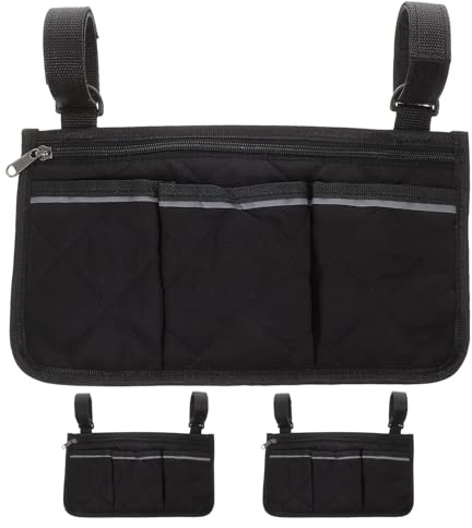 WOFASHPURET Sacoche Latérale pour Fauteuil Roulant Pliable, Lot de 3 Paquet de Rangement Multifonctions Bandes Réfléchissantes, Tissu Solide, Poches Multiples pour Accessoires et