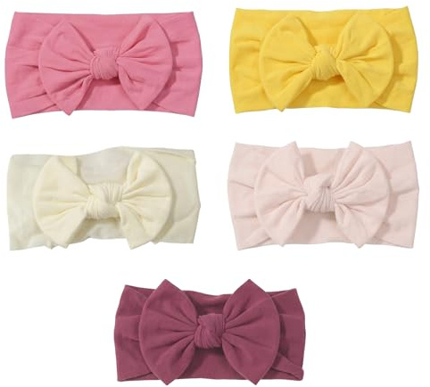 Higijapuf 5er Set Baby Diademas, Cintas Para el Pelo Suaves y Elásticas con Lazo para Recién Nacidos, Bebés y Niños, Dulces Diademas para Niñas Bebé, Ideal Como Regalo Para Bebés