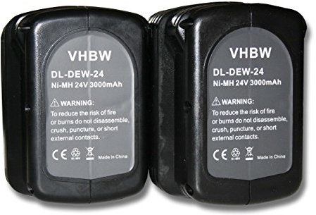 vhbw 2X batería reemplaza Dewalt DW005 | DE0242, BHA24, DE0243-XJ, DE0243, DE0241, DE0240-XJ, DE0240 para herramienta (3000 mAh, NiMH, 24 V)