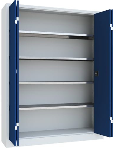 Certeo | Falttürenschrank | Höhe 1950 MM | Breite 1500 MM | Tiefe 400 MM | Grau/blau