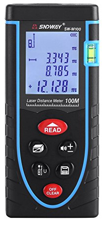 Digitales Entfernungsmesser Distanzmessgerät Handheld Range Finder 1mm bis 40/60/80/100 m mit großer LCD Hintergrundbeleuchtungsanzeige und Wasserwaage für Innen und Außenbereich(100m)
