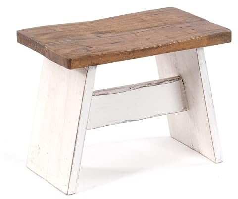 DESIGN DELIGHTS RUSTIKALES SITZBÄNKCHEN SCHEMEL 40 | Mahagoni, massiv, 40x31x25 cm (BxHxT) | Fußhocker, Dekohocker aus Holz | Farbe: 06 weiß-Landhaus