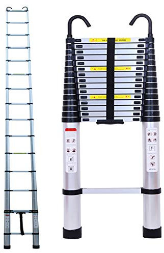 6.2M Alu Teleskopleiter Mit Leiter-Dachhaken-Kit, Ausziehbare Leiter, Klappleiter Stehleiter Rutschfester, Ausziehleiter Mehrzweckleiter, Haushaltsleiter 150 kg Belastbarkeit Mit EN131 Zertifiziert