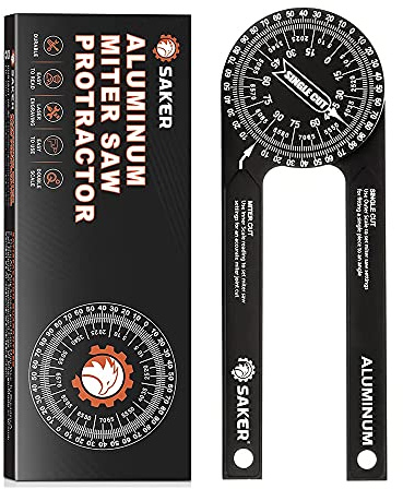 Saker Miter Saw Protractor|7-Inch Aluminum Protractor Angle Finder Featuring Precision Laser-Inside & Outside Miter Angle Finder for Carpenters, Plumbers and All Building Trades (Black)