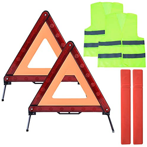 LJHOME Lot de 2 triangles de signalisation pliables et 2 gilets de sécurité réfléchissants