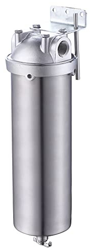 Amwater NSF/ANSI 42 Edelstahl-Wasserfiltergehäuse für das ganze Haus, 25,4 x 6,3 cm, Sedimentwasserfiltersystem für Schwerlast-, Brunnen- und Stadtwasser, 2,5 cm NPT-Anschluss, Ablaufventil Stil A