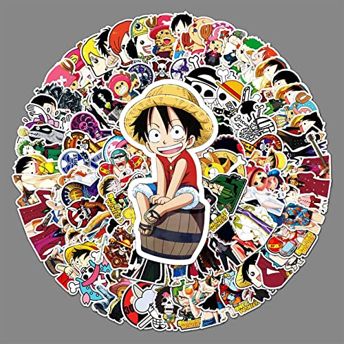 LYLSDSB Lot de 106 autocollants One Piece de dessin animé japonais en vinyle pour ordinateur portable, bouteille d'eau, vélo, iPhone, ordinateur, skateboard, pare-chocs, moto, bagages
