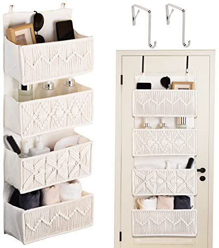Autumnlife Hängeorganizer mit 4 Taschen, Boho Deko Organizer Hängend Hängeaufbewahrung mit 2 Haken, Faltbares Hängeregal für Schlafzimmer, Kinderzimmer, Bad