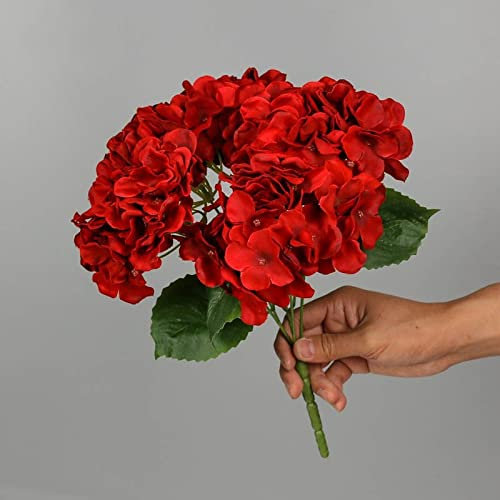 ARKERO Große 5 Köpfe Kunstblumenstrauß Seide Hortensie Hochzeit Brautstrauß Gefälschte Blume Wohnkultur Blumenwand Weihnachten, rot
