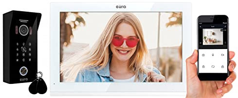 EURA VDP-99C5 - Videocitofono a 4 fili, monitor a colori da 10, 2 ingressi, WiFi, crittografia, RFID, 1080p, bianco
