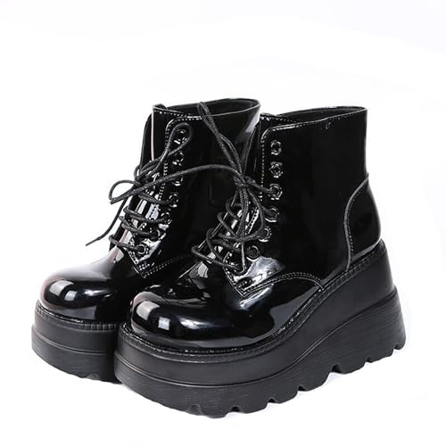 tinetill Mujer Botas de Plataforma Botas Militares Bota Piel Negra de Cordones Botas Tacón de Bloque Gótico Botas Otoño Invierno Mujer Elegante Botines